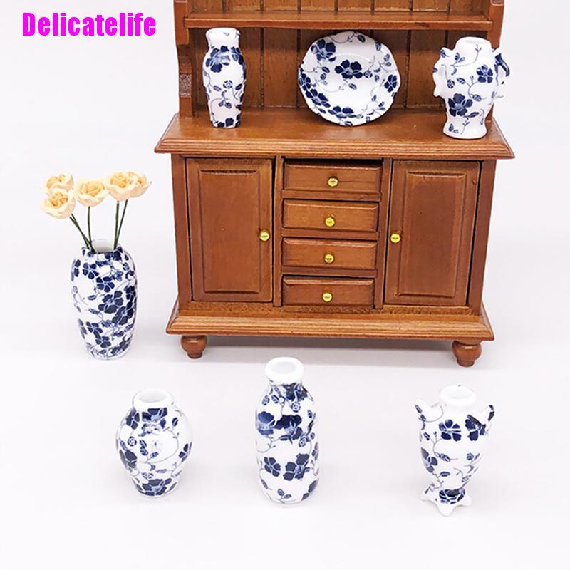 Set 7 bình hoa sứ trang trí nhà búp bê tỉ lệ 1:12