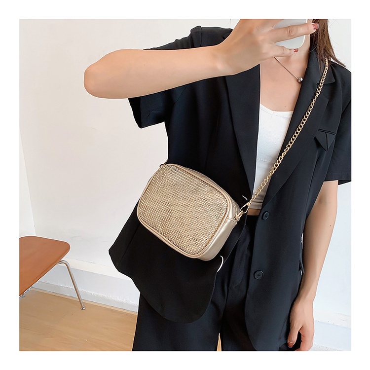 Túi Đeo JASMIN NOIR Chéo Nắp Gập Quai Xích Đính Kim Cương Giả Thời Trang Cho Nữ