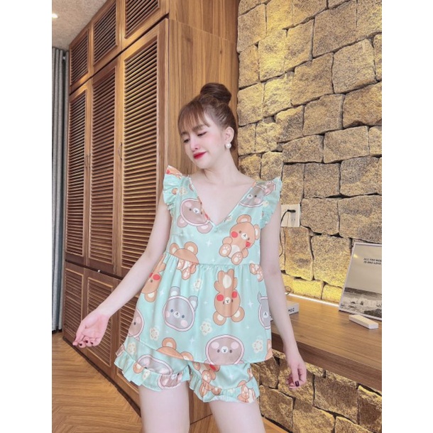 Bộ lụa cánh tiên đùi hoạ tiết màu kẹo ngọt siêi cưng