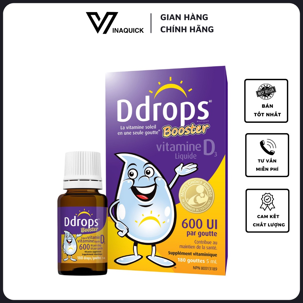 Vitamin D Ddrops 600 IU - 100 Giọt Dành Cho Bé 1 Tuổi Trở Lên Hỗ Trợ Đề Kháng Tăng Khả Năng Hấp Thu - VINAQUICK