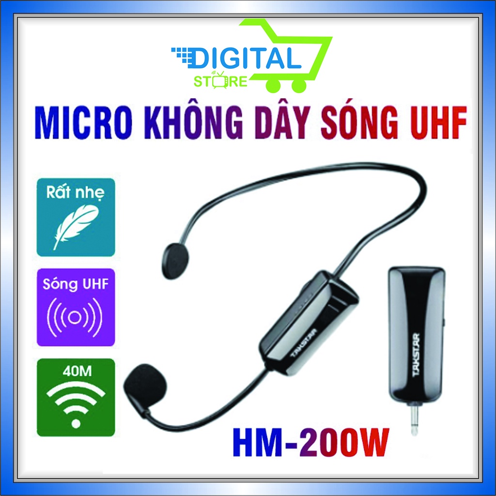 Micro cài đầu không dây TAKSTAR HM-200W, công nghệ UHF, Kèm zắc 6 ly ra 3.5 (Takstar HM 200W). Míc trợ giảng không dây