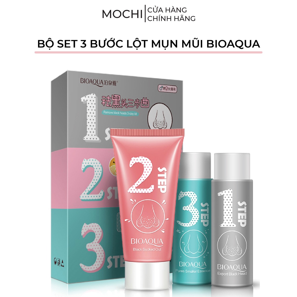 Bộ Set 3 Bước Gel Lột Mụn Đầu Đen Mụn Cám Vùng Mũi l Mask Mặt Nạ Lột Mụn Than Hoạt Tính Bioaqua Nội Địa Trung MOCHI SHOP