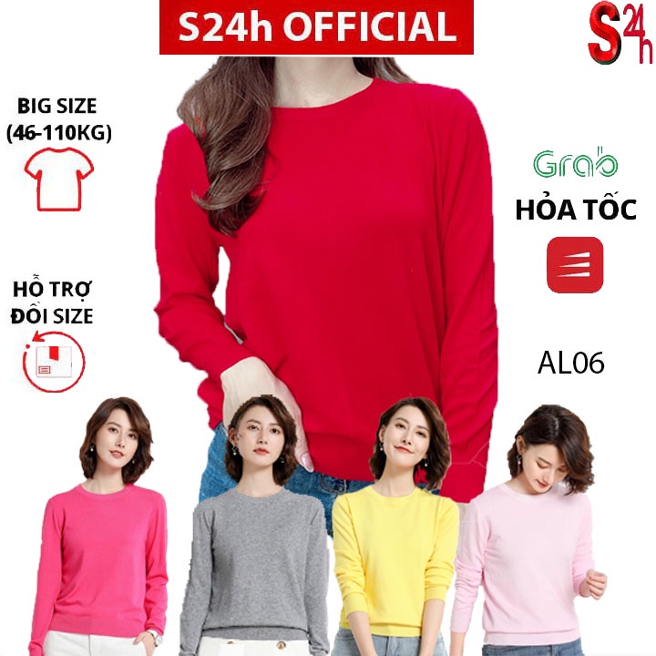 Áo len nữ mỏng cổ tròn dài tay bo cạp nhiều màu sắc AL06