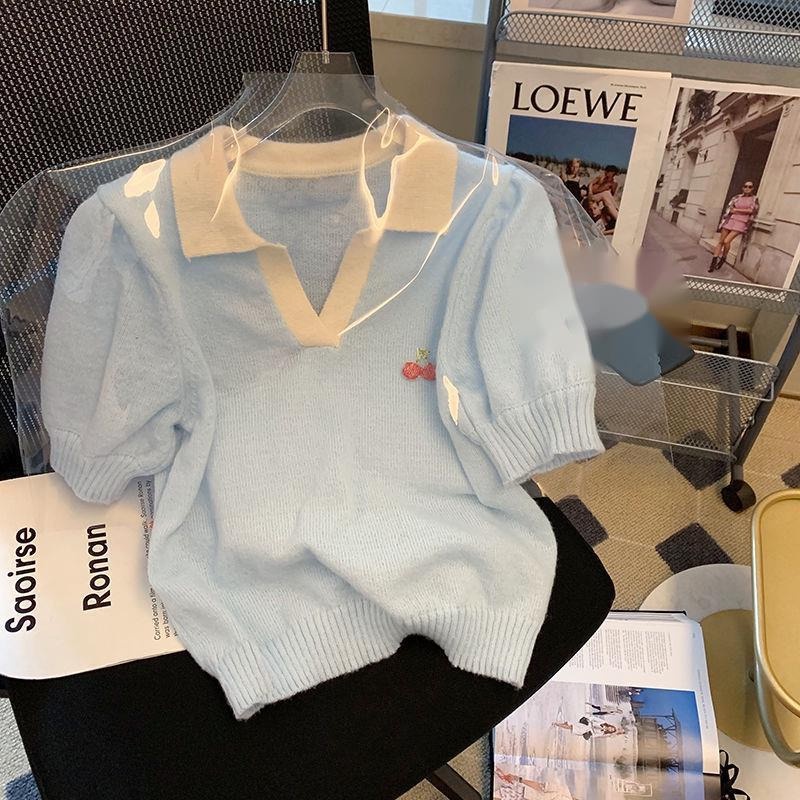 Áo Len Tay Ngắn Cổ Chữ v Thời Trang Mùa Hè Mới Dành Cho Nữ