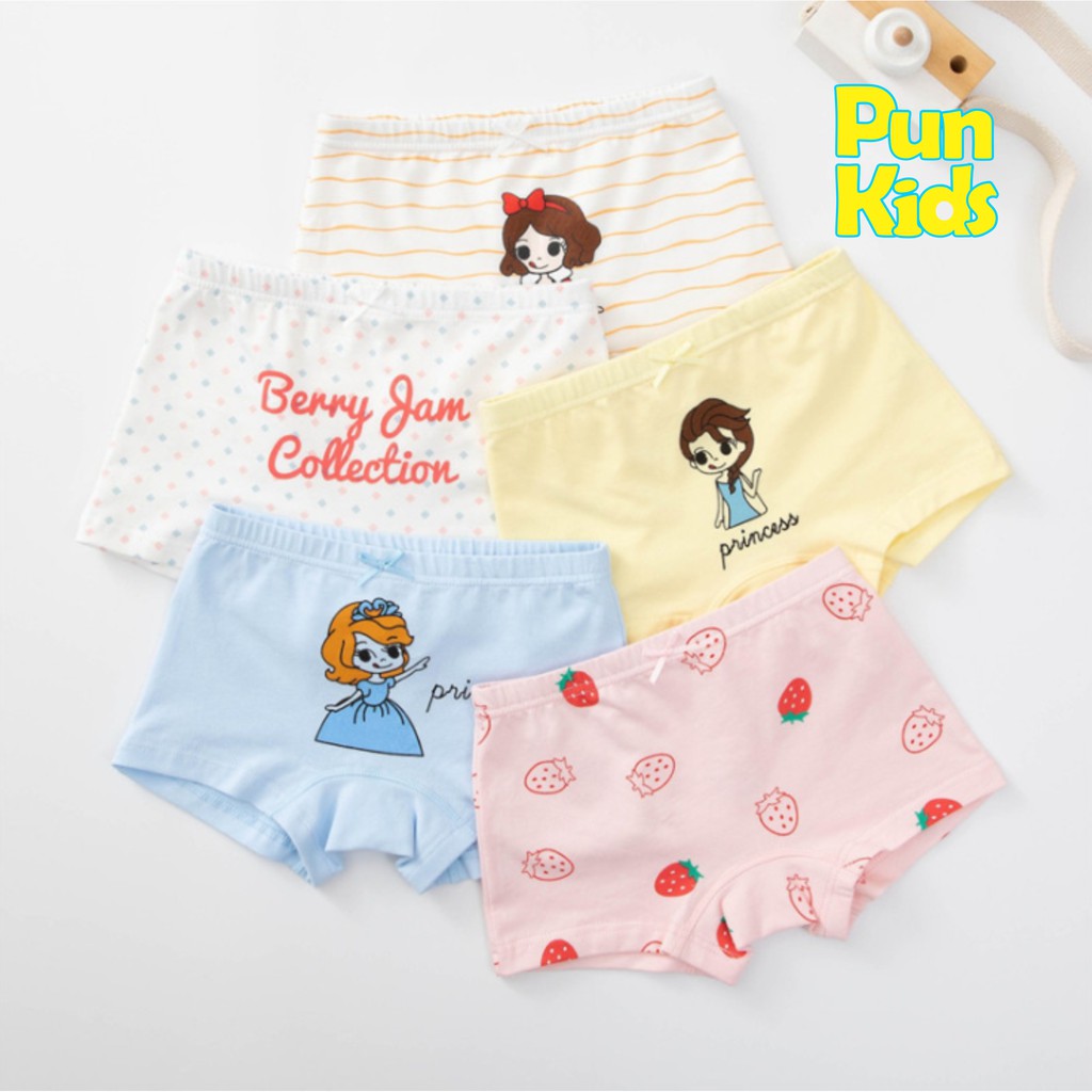 Set 5 Quần Lót Cotton Bé Gái Thời Trang Công Chúa Nhiều Màu Ngỗ Nghĩnh Size Từ 1-12 Tuổi