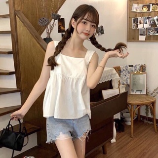 Áo babydoll hai dây bản to buộc nơ sau chất đũi lụa