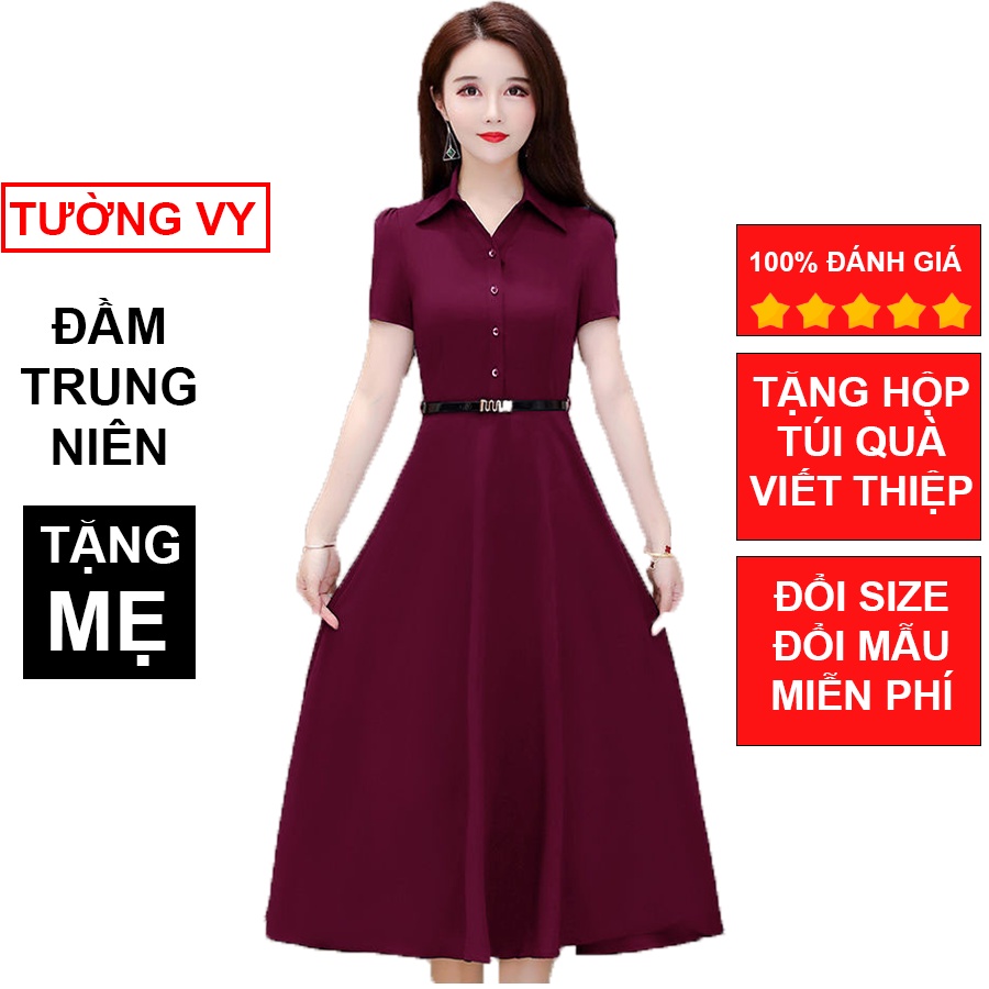 Váy trung niên đẹp, dáng xòe sang trọng, che khuyết điểm tốt, vải Cotton thoáng mát, thấm hút cực tốt - TV13 TƯỜNG VY
