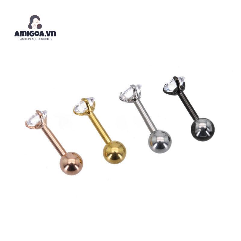 ✨✨Bông Tai Xỏ Lỗ Bằng Thép Titan Đính Kim Cương Lấp Lánh