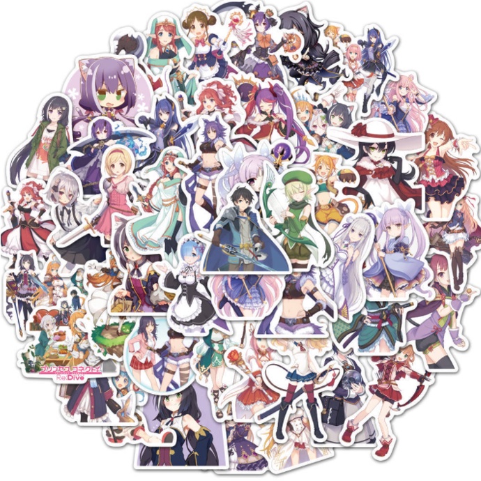 Combo Sticker CÔNG CHÚA PRINCESS CONNECT RE DIVE  nhựa PVC không thấm nước, dán nón bảo hiểm, laptop, điện thoại