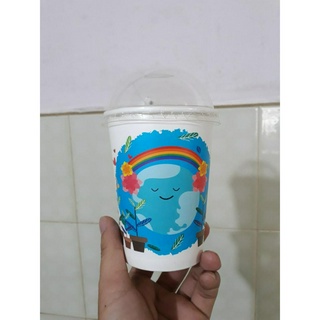 Ly giấy 360ml - 14oz mẫu Save The Earth, Set 100 cái kèm nắp