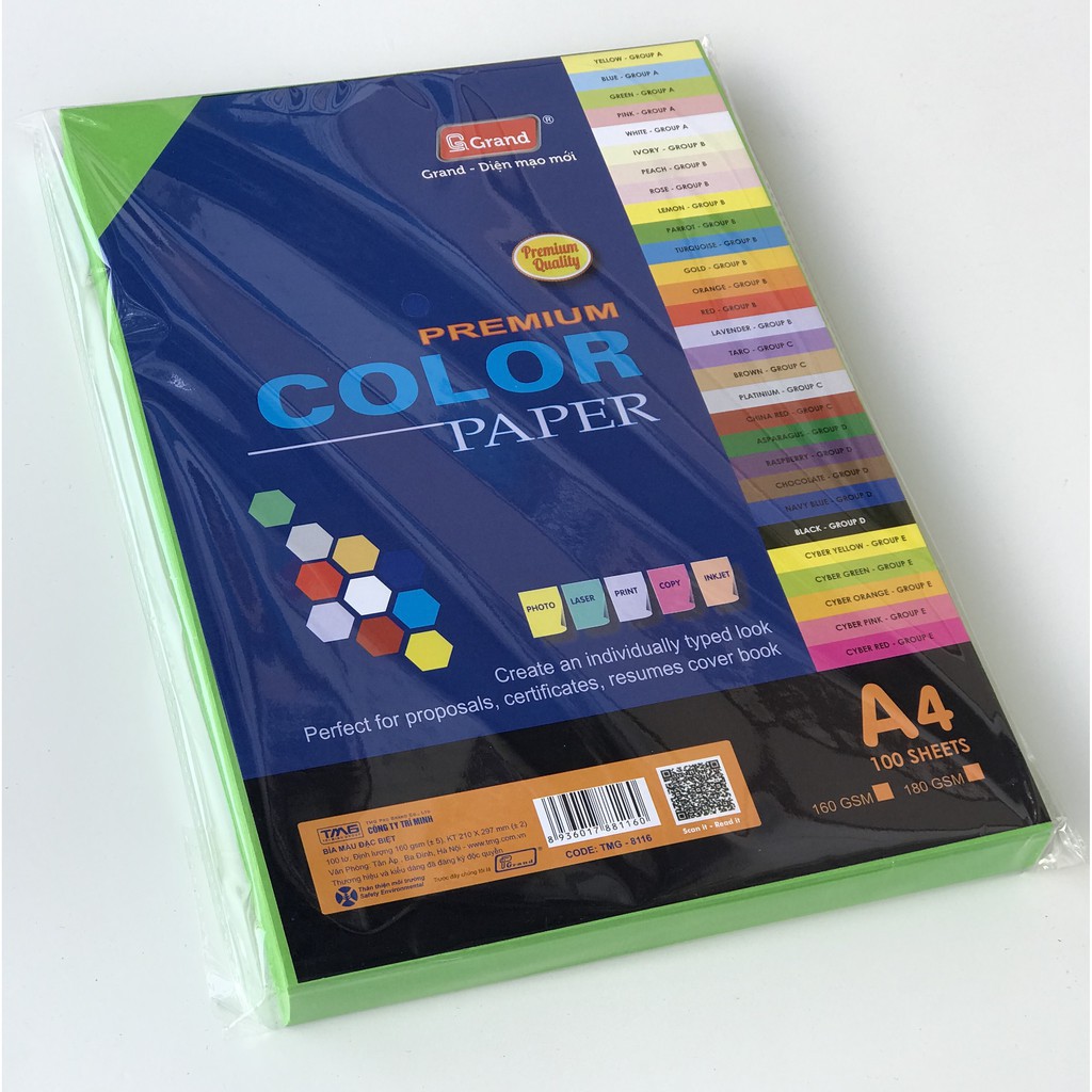 Xấp 100 tờ giấy bìa A4  160gsm Color Paper Premium