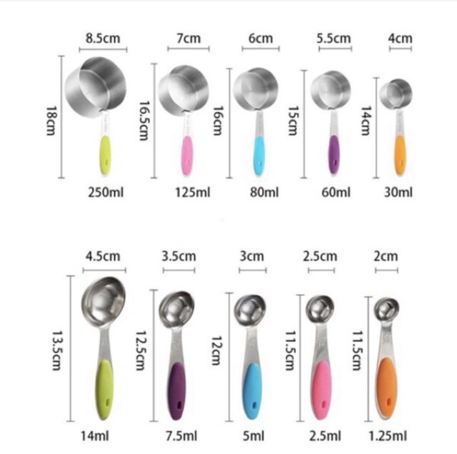 Bộ 10 Thìa/Cup Đong Inox Không Rỉ
