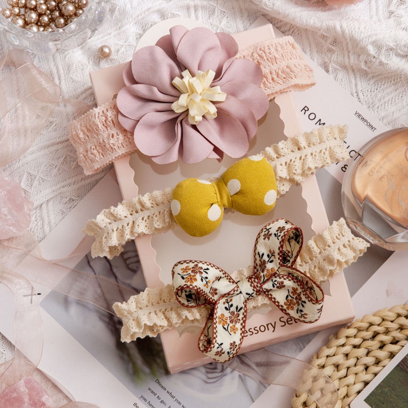 Băng đô turban cài đầu cho bé gái Hạ Băng Designs set 3 chiếc xinh xắn đáng yêu