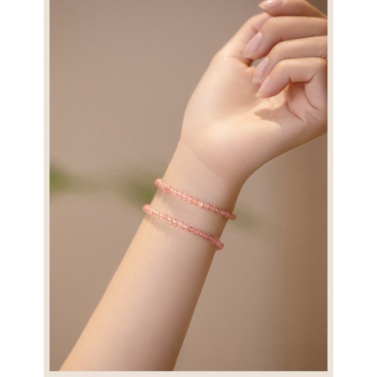 Vòng Tay Chuỗi Hạt Pha Lê Màu Hồng Hình Quả Dâu Dễ Thương Dành Cho Nữ