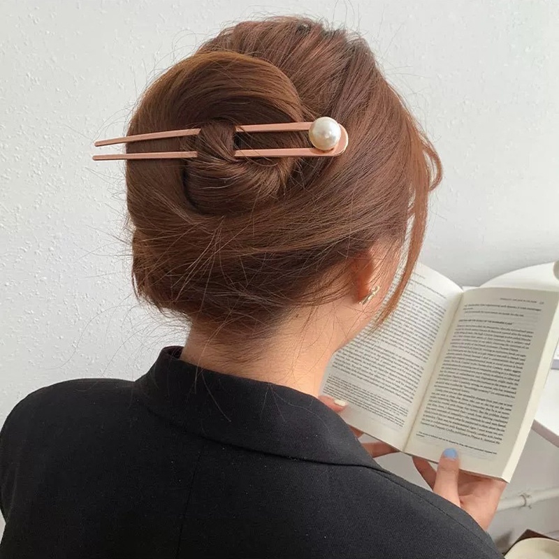 Trâm cài tóc nữ cá tính đính hạt trai ABS dùng búi tóc hằng ngày phong cách công sở vintage