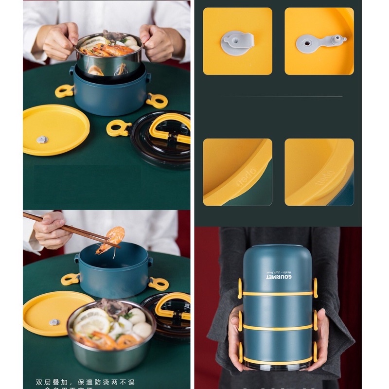 Hộp cơm giữ nhiệt 3 tầng đẹp, đa năng, tiện lợi
