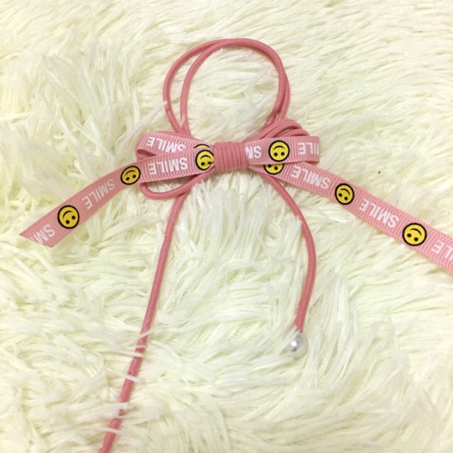 Sỉ 10 buộc tóc ruy băng in chữ smile 27k