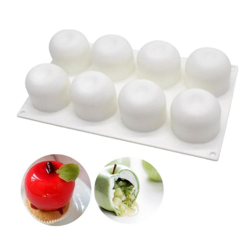 Khuôn Silicon Làm Bánh Mousse/Xà Phòng 8 Ngăn Hình Quả Táo