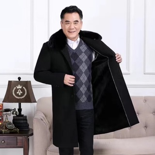 Áo khoác dạ nam lót nhung cho người trung niên dáng dài hàng cao cấp - Áo khoác dáng dài cho bố cao cấp
