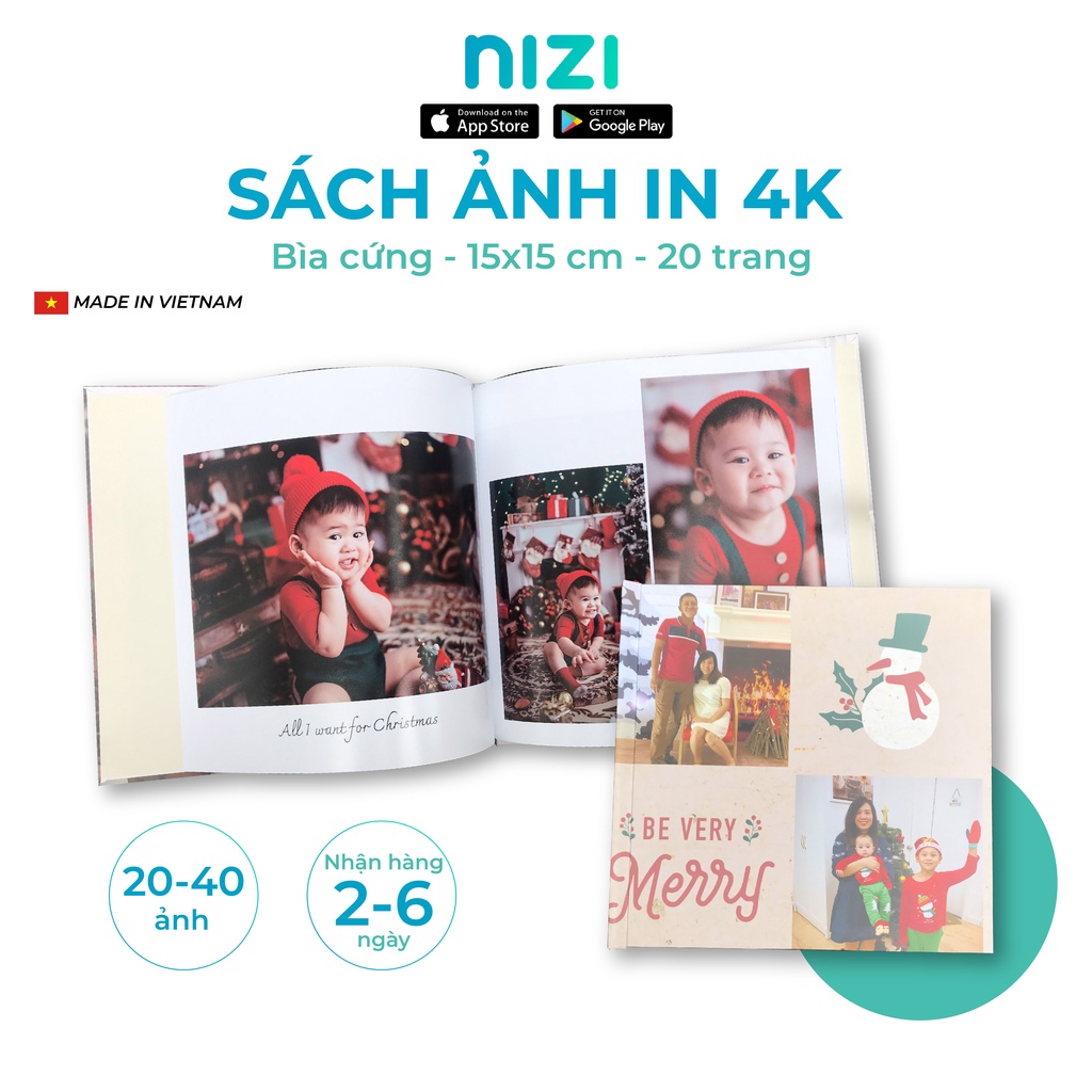 In sách ảnh theo yêu cầu bìa cứng 20 trang 15 x 15cm - In 4K siêu nét trên app NIZI