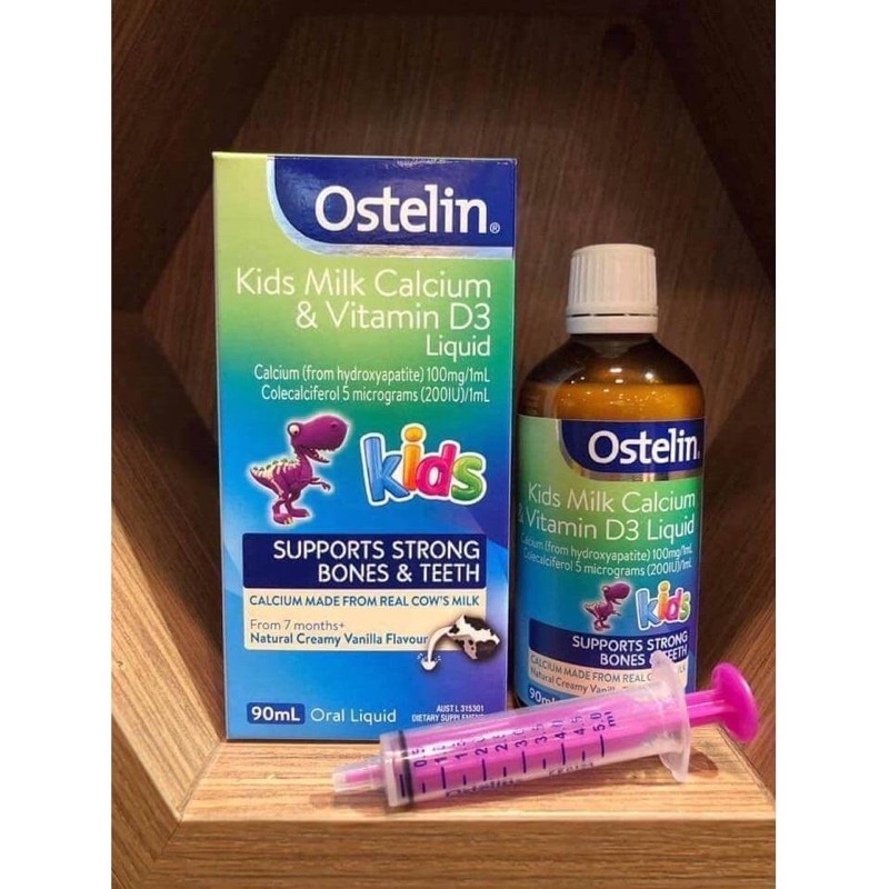 Ostelin Kids Milk Calcium &amp; Vitamin D3 Liquid 90ml, Canxi &amp; Vitamin D3 Ostelin dạng nước cho bé, hàng Úc