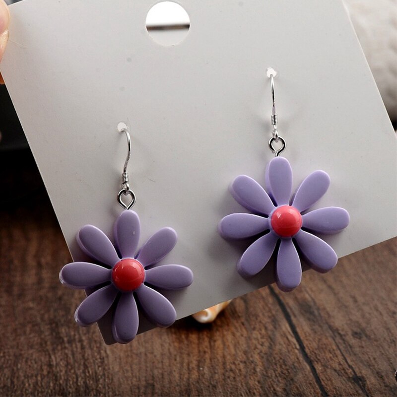 Bông tai dáng dài hình hoa cúc bằng Acrylic dễ thương thời trang hè cho nữ