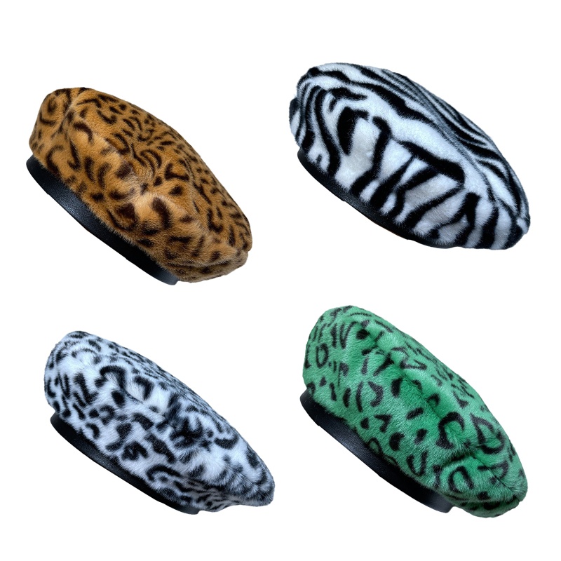 Mũ Beret Vải Lông Họa Tiết Da Báo / Ngựa Vằn Thời Trang Thu Đông