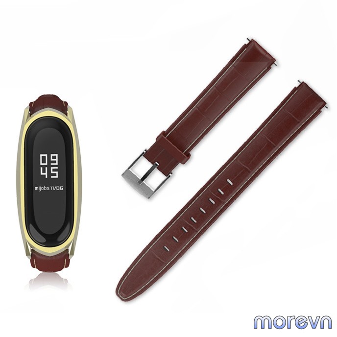 Dây đeo da bò viền nhọn Mi band 4, mi band 3 chính hãng Mijobs - dây đeo thay thế miband 4, miband 3 da bò bản GT Mijobs