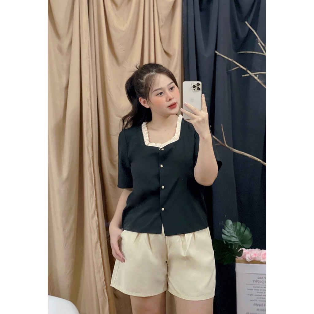 Set áo cổ vuông bèo cổ - phối quần BIGSIZE 55-95KG