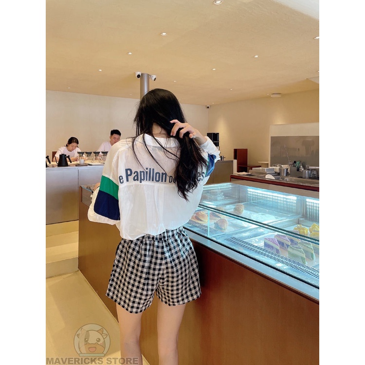 Quần Short Caro Ống Rộng Phong Cách Hàn Quốc