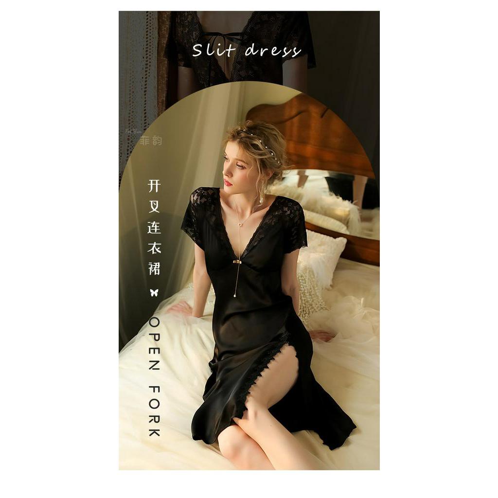 Đầm Ngủ Hai Dây Bằng Lụa Mát Thiết Kế Mỏng Phối Ren Gợi Cảm Hàng Mới 2023 Dành Cho Bạn Nữ Mặc Ngủ