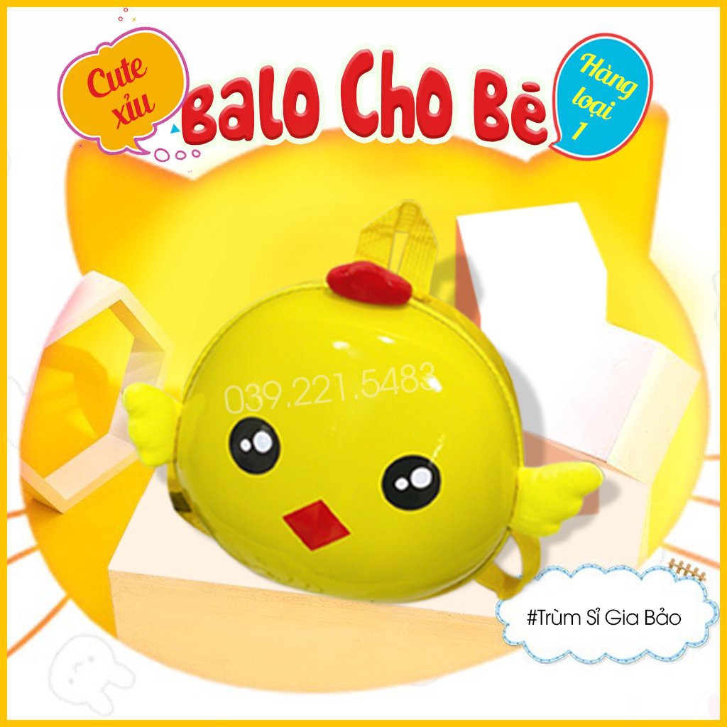 Balo Cho Bé Mẫu Giáo Mầm Non ❤️HÀNG LOẠI 1❤️ Balo Trẻ Em Nắp Nhựa Hình Thú Chống Nước,Chống Va Đập GÀ VÀNG