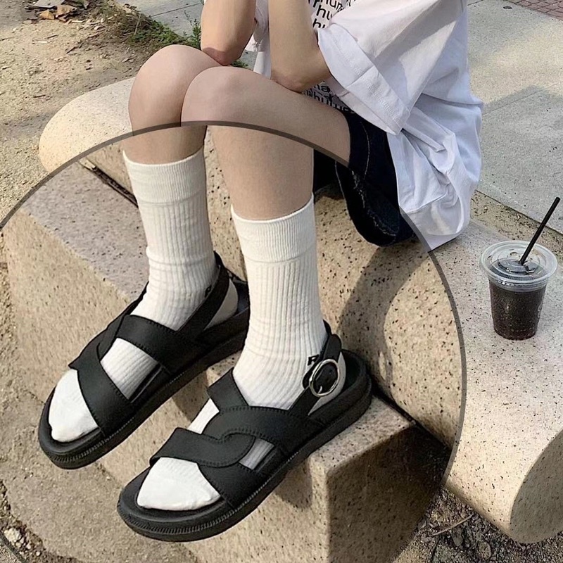 Dép Sandal Ulzzang LOẠI 1 - Dép Quai Hậu dây uốn full đen dây chuẩn hàng quảng châu đế cao su nam nữ