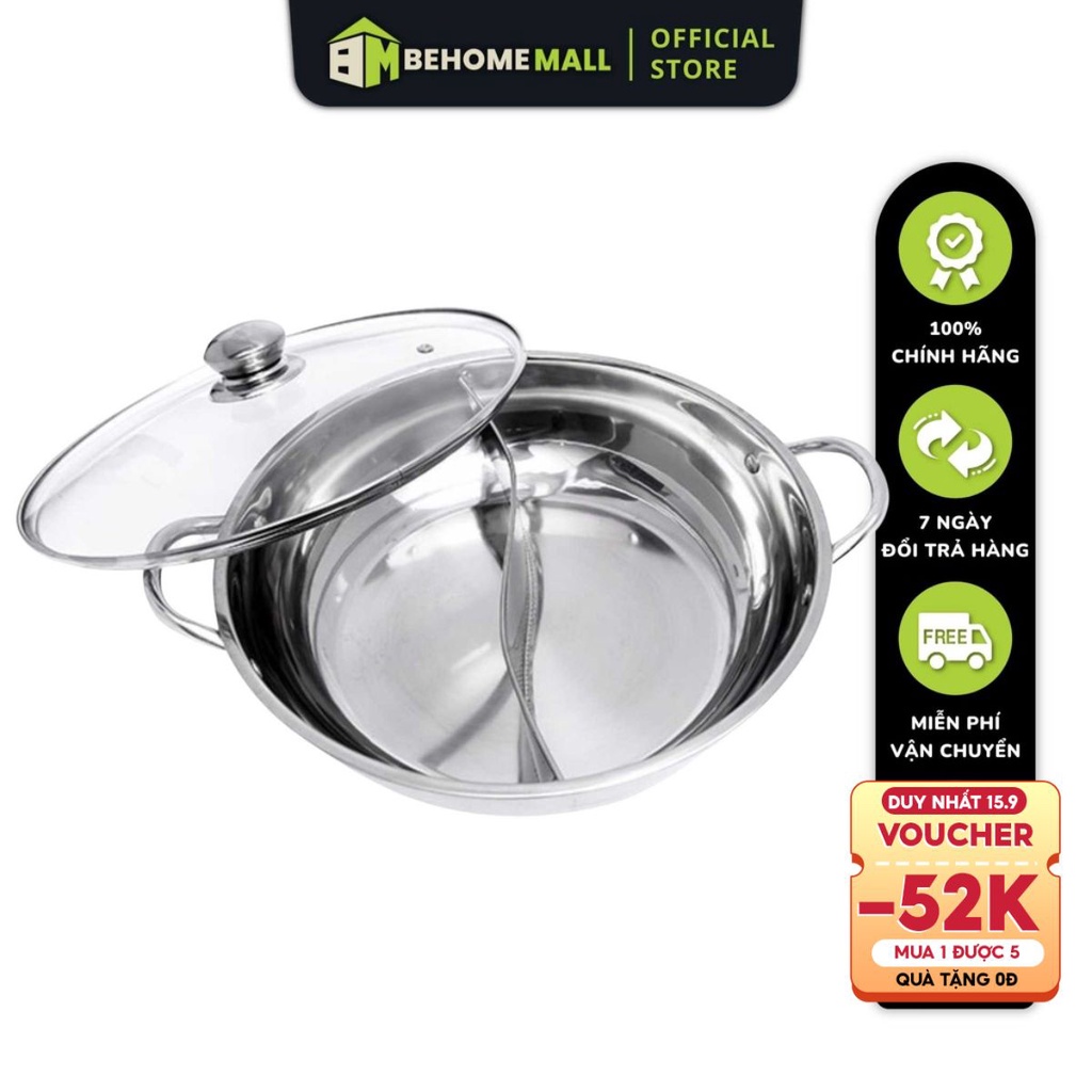 Nồi lẩu 2 ngăn Inox 201 BEHOME MALL chất liệu cao cấp, 2 ngăn tiện lợi 0007