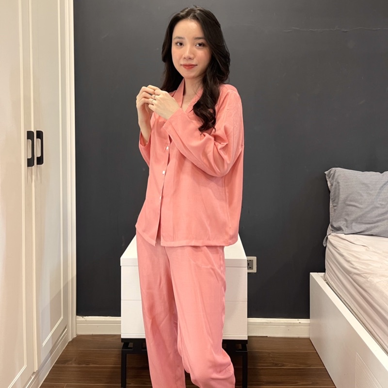 ĐỒ BỘ PIJAMA ĐŨI HÀN TRƠN MÀU HỒNG ĐỖ CỰC XINH HÀNG CAO CẤP