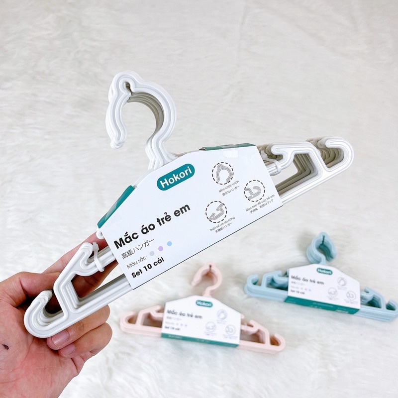 Móc quần áo trẻ em Hokori HÀNG CHÍNH HÃNG Việt Nhật Set 10 móc quần áo quần áo trẻ em cao cấp