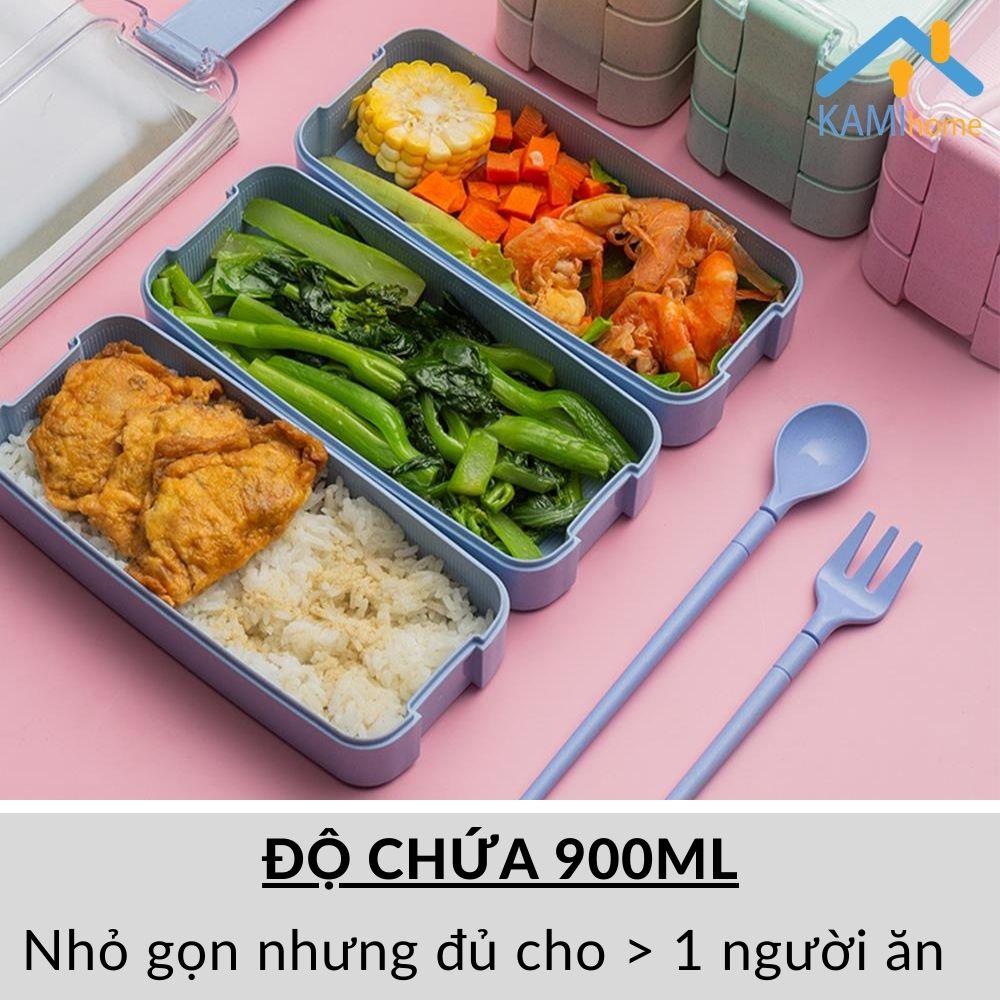 Hộp đựng cơm văn phòng ❤️Dùng được Lò Vi sóng❤️Loại 3 tầng 900ml❤️chất liệu lúa mạch an toàn mã 20052 | BigBuy360 - bigbuy360.vn