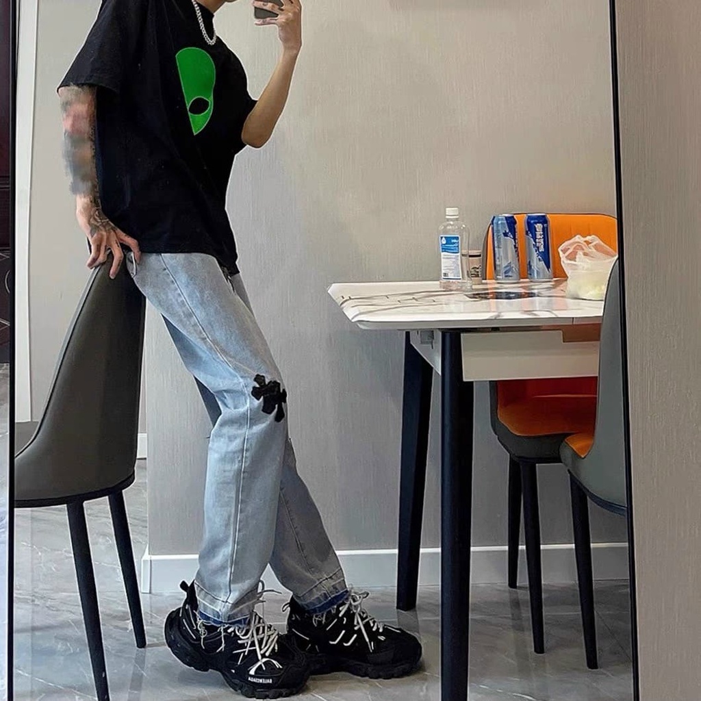 Quần Jean ống rộng- quần bò thêu nam nữ jeans unisex - Thiết kế đơn giãn trẻ trung - phù hợp với giới trẻ | BigBuy360 - bigbuy360.vn