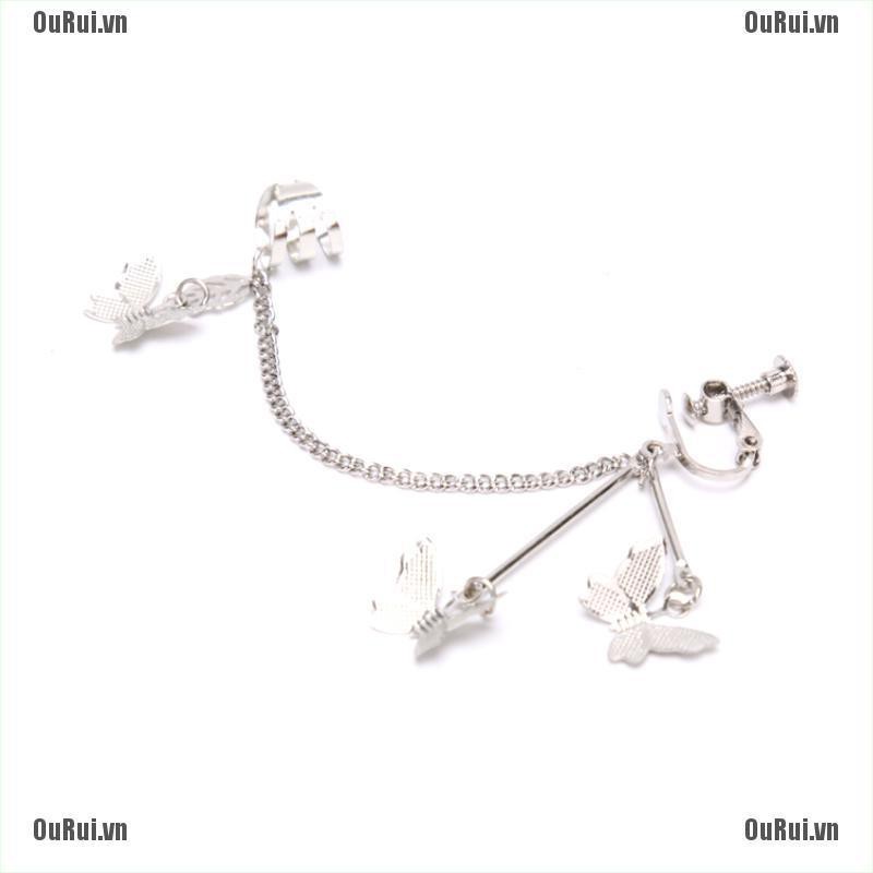 (FCC) 1 Khuyên Tai Dáng Dài Trang Trí Hình Bướm Phong Cách Harajuku Thời Trang