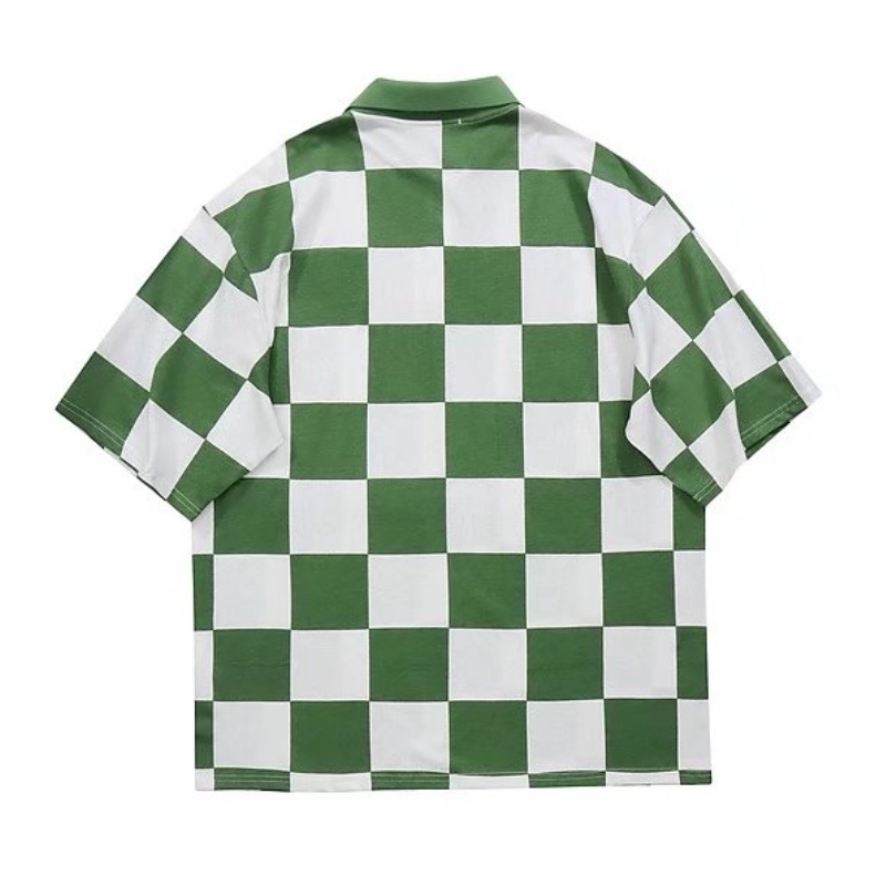 Áo polo Tay Ngắn Dáng Rộng Thêu Họa Tiết Bàn Cờ Mỹ Thời Trang Mùa Hè Cho Nam Size M-2XL