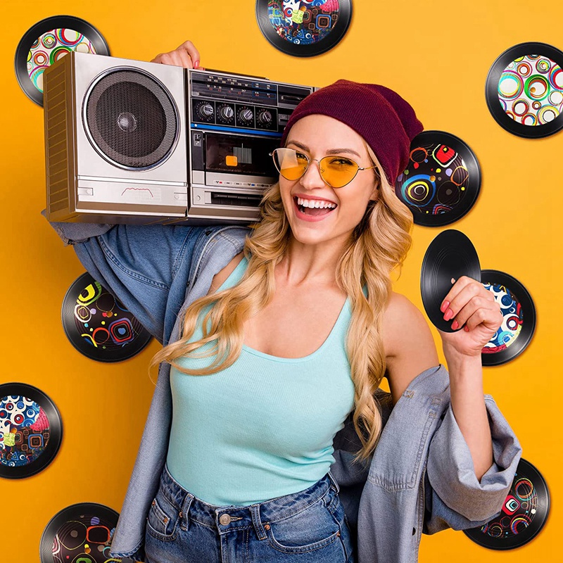 Set 12 Đĩa CD Vinyl Trơn 7 Inch Màu Đen Trang Trí Tường Phòng