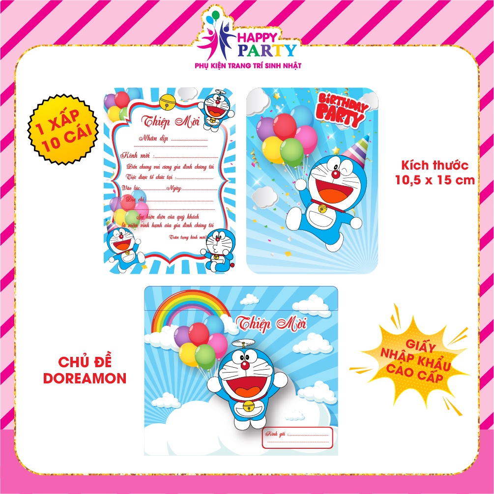 Thiệp sinh nhật, thiệp mời thôi nôi cao cấp cho bé trai HAPPY PARTY giấy nhập khẩu cao cấp kt 10.5 x 15 cm