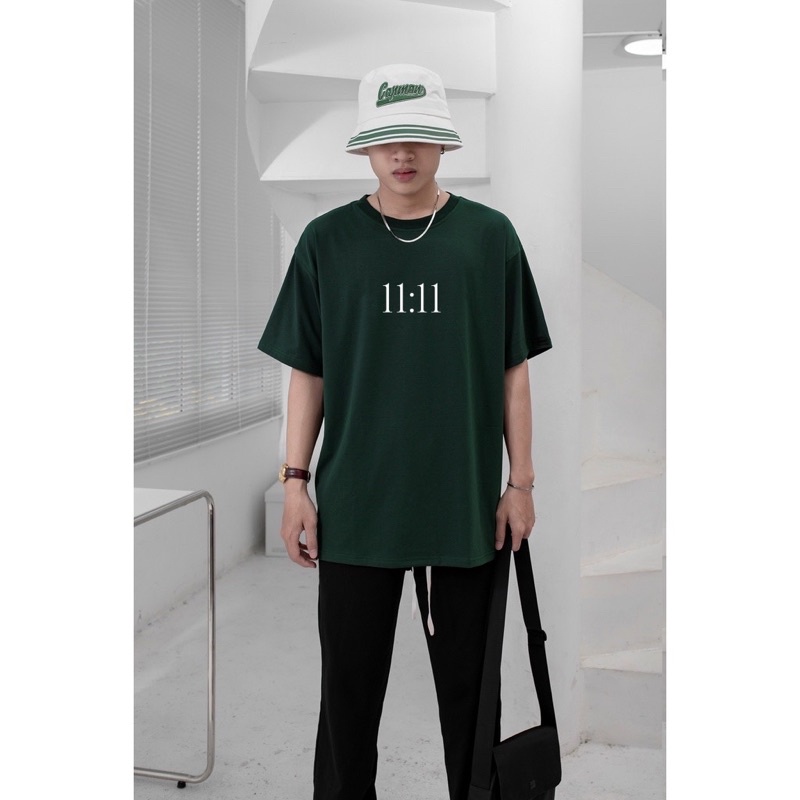 Áo phông form rộng tay lỡ màu xanh hot trend, Áo thun Unisex 11:11 cotton 100% mềm mịn hàng cao cấp TTS15 | BigBuy360 - bigbuy360.vn