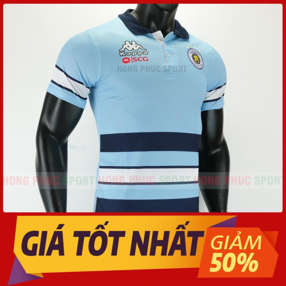 hàng chính hãng -  Bộ quần áo đá bóng Hà Nội Polo vải dệt kim cao cấp, size châu âu, quần có túi mẫu 2019