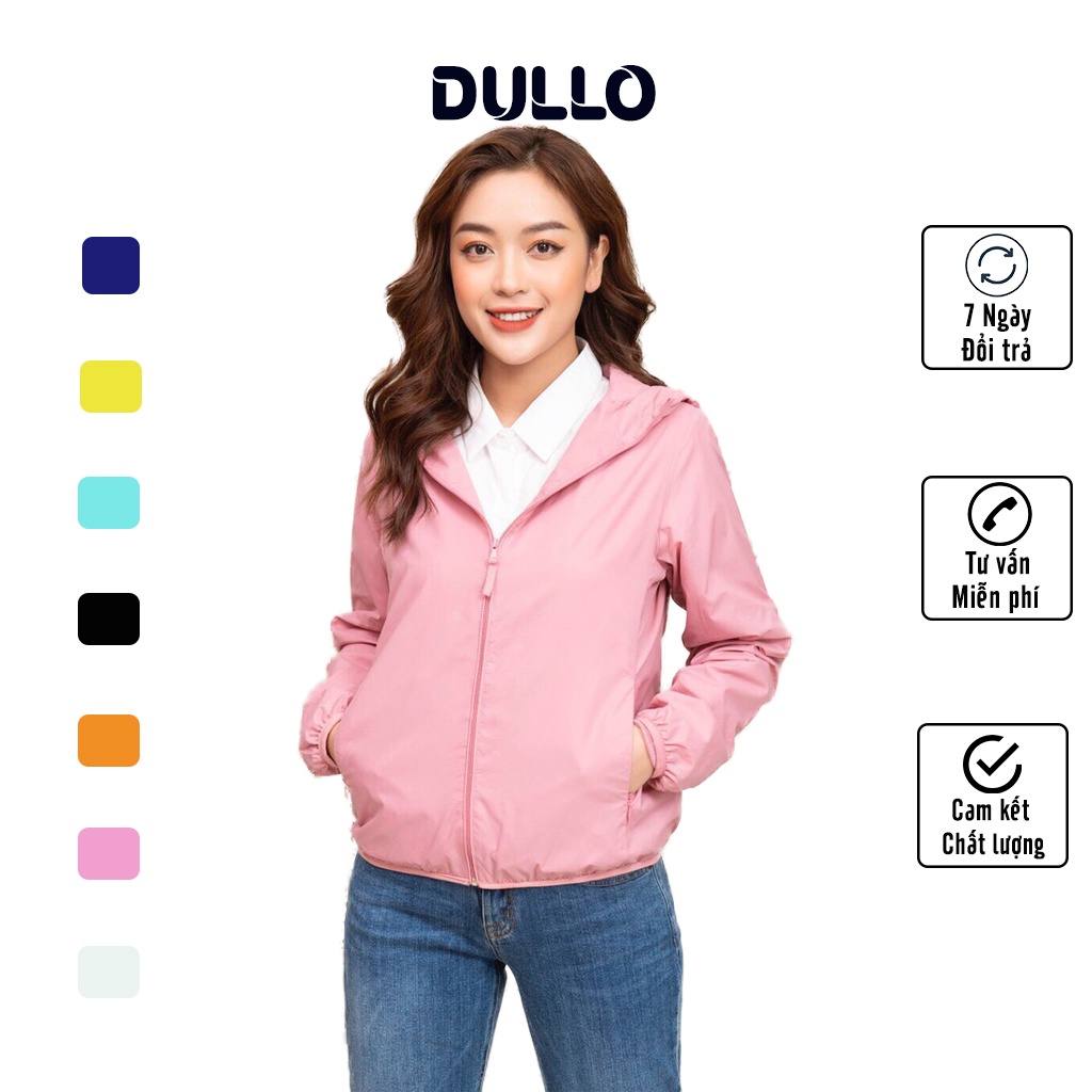 Áo khoác gió nữ DULLO mã D284 chất vải vân gạo 2 lớp chống nước, kèm túi đựng