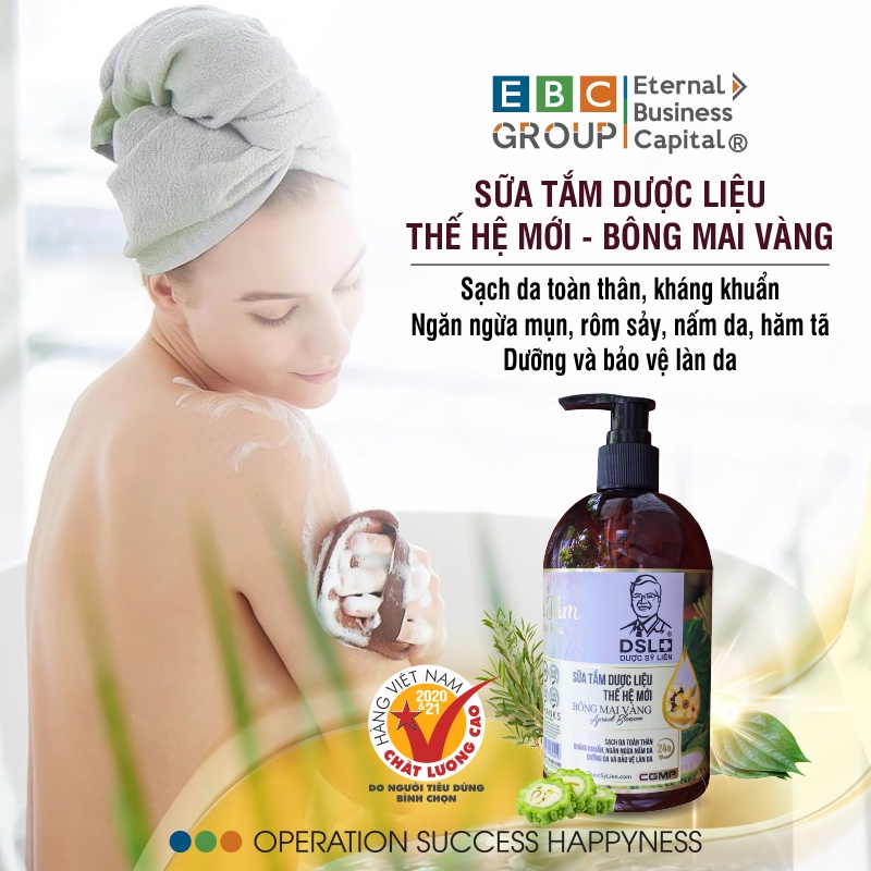 Sữa tắm dược liệu thế hệ mới- Bông mai vàng (500g) sạch da toàn thân, ngăn ngừa mụn, rôm sảy, nấm da