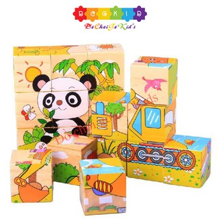 Tranh ghép 6 mặt 9 mảnh - Đồ chơi giáo dục gỗ an toàn