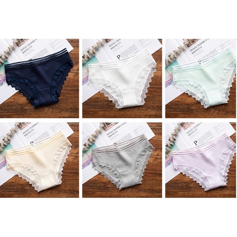 Quần Lót Nữ Cotton LYMIA Chất Gân Tăm Viền Ren Siêu Đẹp xuất Nhật QL02