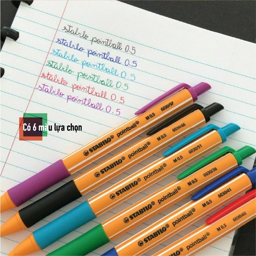 Combo Bút bi bấm STABILO pointball POINT ( Xanh, Đen, Đỏ, Xanh lá, Tím, Xanh nhạt)