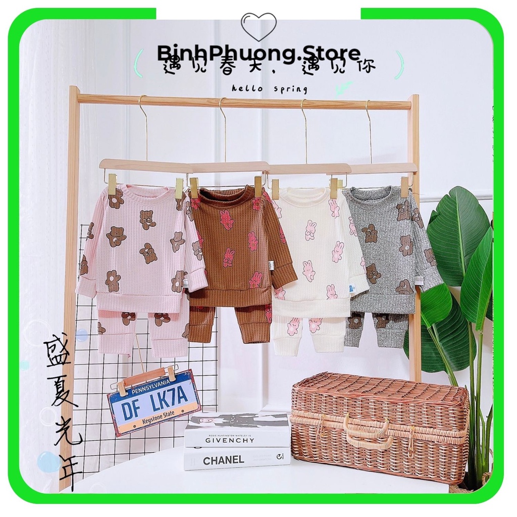 Bộ Thu Đông Cho Bé, Đồ Bộ Quần Áo Thu Đông Dài Tay Cho Trẻ Em Bé Trai Gái Chất Tổ Ong 1 2 3 Tuổi Binhphuong.Store